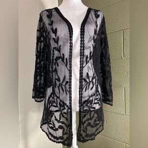 Black Sheer Embroidered Cardigan